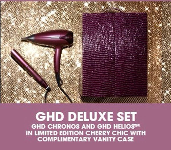 GHD PLATINUM+ HAIR STRAIGHTENER & GHD HELIOS HAIR DRYER IN CHERRY BUNDLE SET **PRE ORDER***